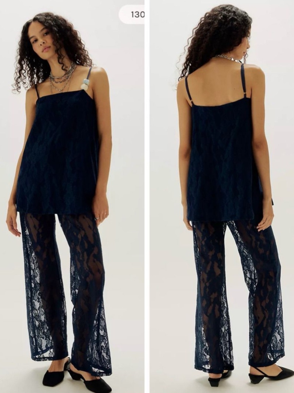 NWT Baobab Porto Set Night Blue Lace Top Pants M Resort Sold Out $298 MSRP